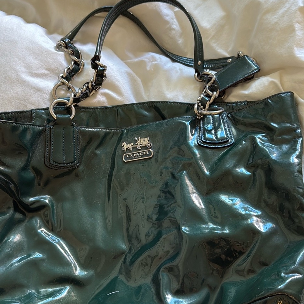 Coach patent leather Hunter Green Tote Bag